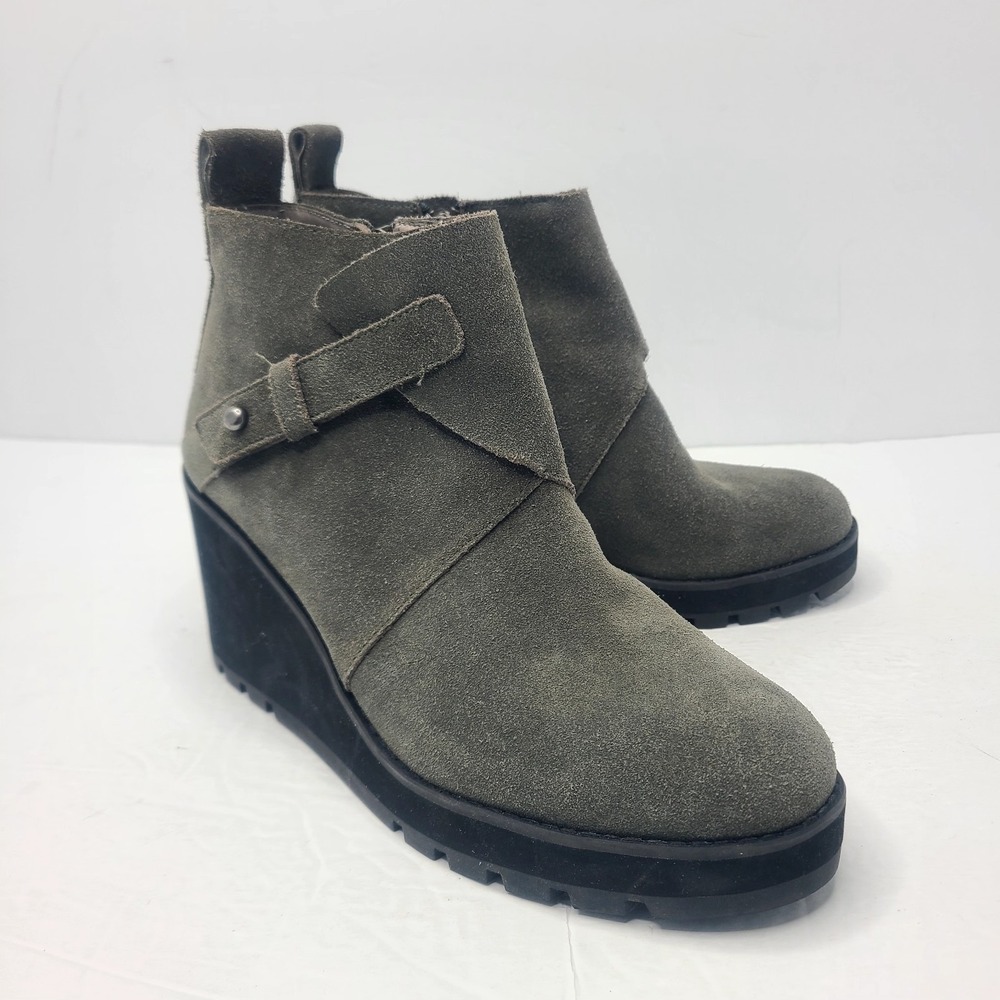 Eileen Fisher Wedge Ankle Boots Ankle Bootie Lug Sole Grey Suede Size 9.5